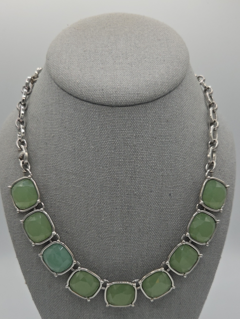 5 for $25! Lia Sophia Silver Tone Chain Green Gemstone Statement Necklace